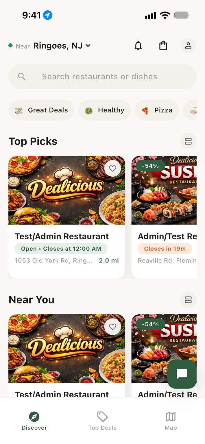 Dealicious nearby discovery screen