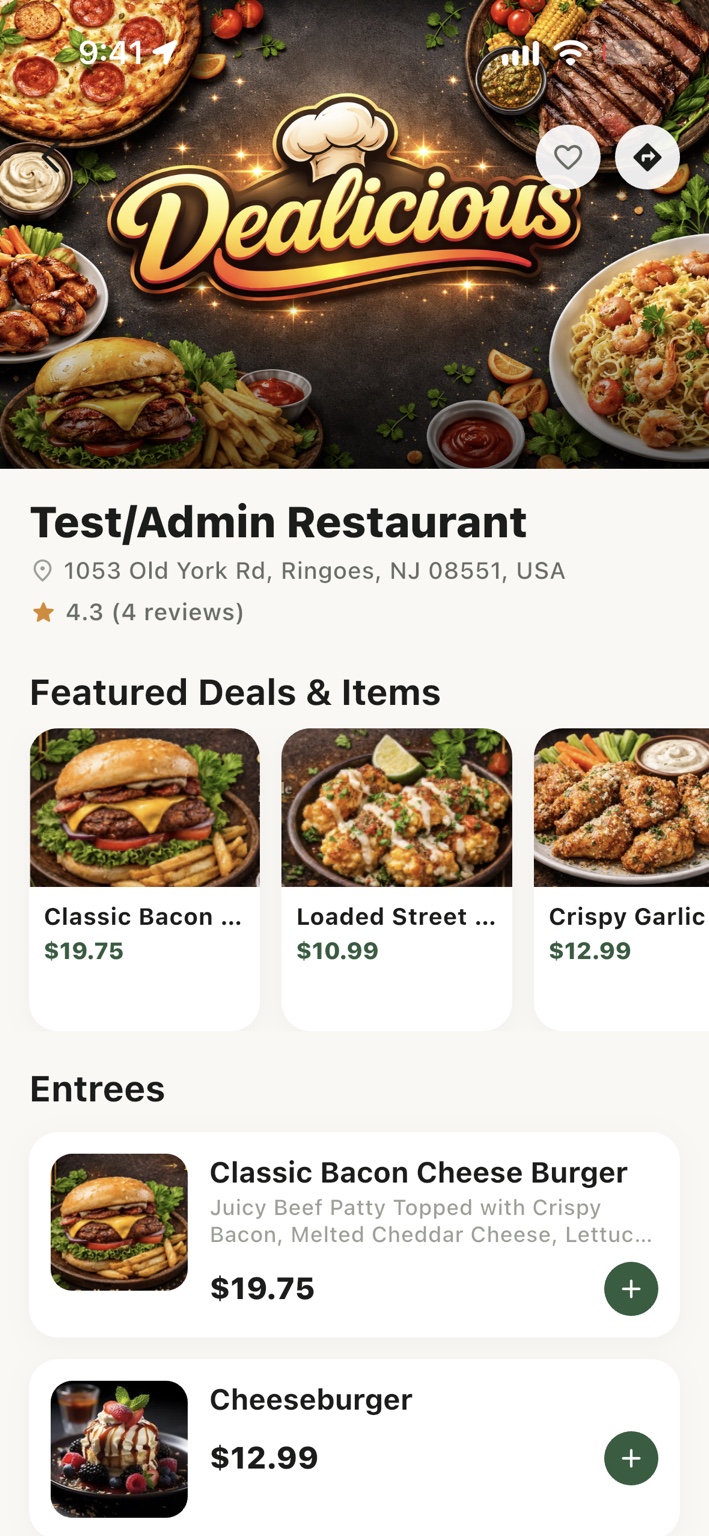 Dealicious restaurant detail screen
