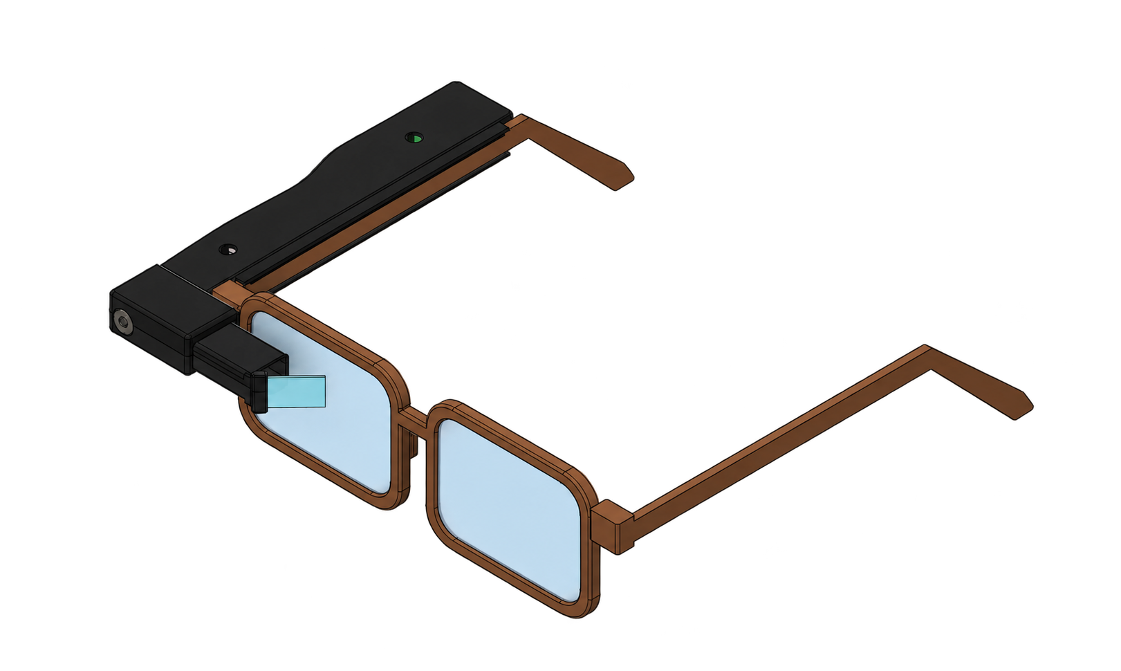 V3 smart glasses assembly with temple-mounted enclosure and transparent combiner
