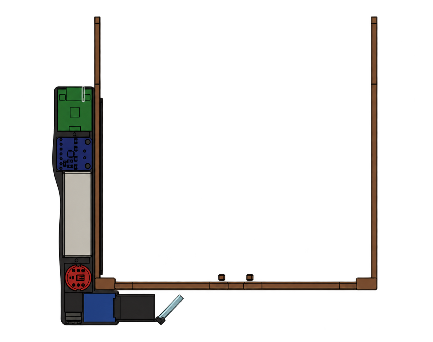 Top view of V3 electronics distributed along the glasses temple